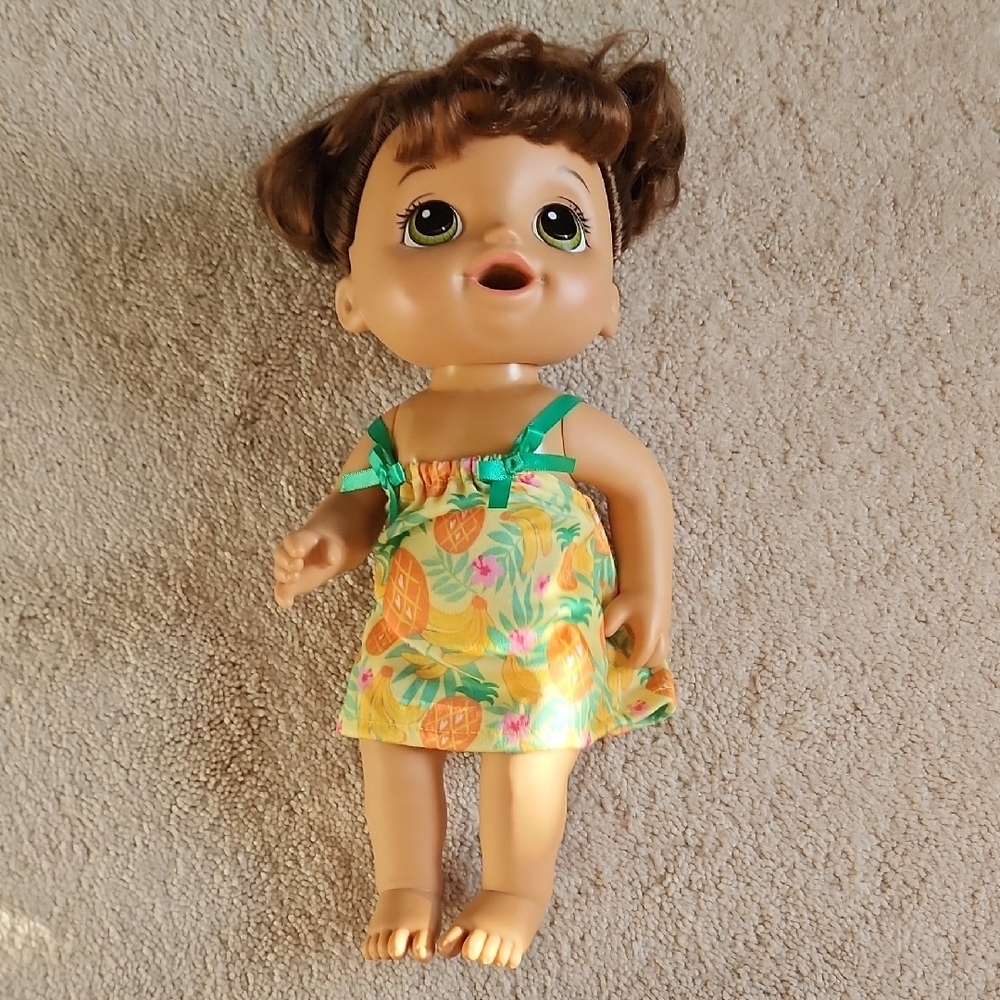 Baby Alive Doll with Green and Yellow Dress